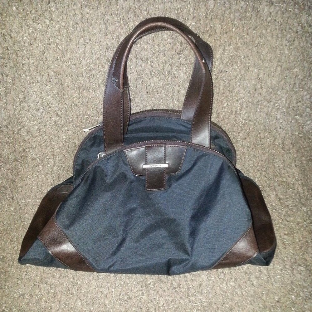 MATT & NAT Black/Brown Shoulder Messenger Bag Double Zipper-Near Mint